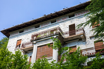 Sacro Monte (VA), Italy - June 01, 2020: The Siro Magnaghi colony building at Campo dei fiori regional park, Varese, Lombardy, Italy