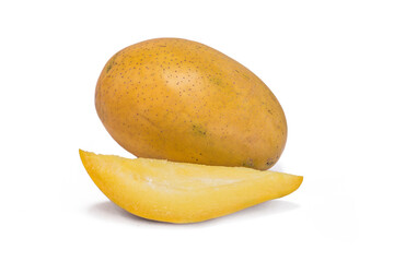 mango with mango slice on white background
