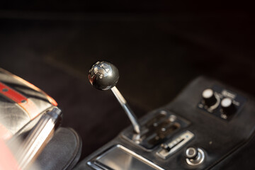 Close up details shot : gear shift knob in vintage car.