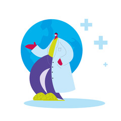 Doctor helping the world with mask and medical gown