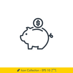Piggy Bank Icon / Vector - In Line / Stroke Design