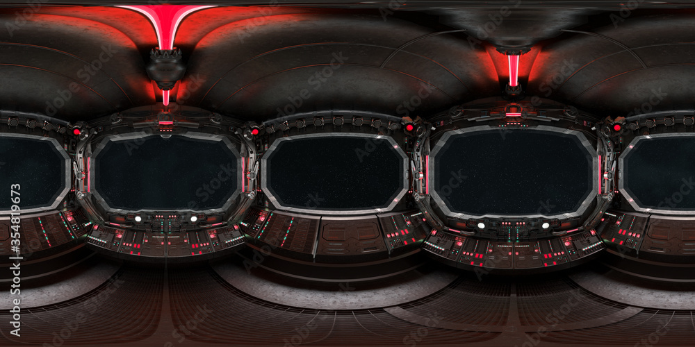 Leinwandbilder high resolution hdri panoramic view of dark spaceship interior. 360 panorama reflection mapping of a