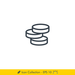 Coin Stack Icon / Vector - In Line / Stroke Design