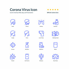 corona virus covid-19 icon set graphic design vector illustration for interface mobile web presentation