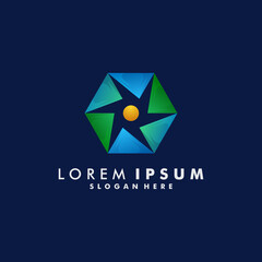 Hexagon shape colorful logo template, polygon shape icon logotype vector illustration