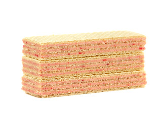 Wafers with strawberry filling isolated on white