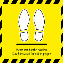 Foot Symbol Marking the standing position, the floor as markers for people to stand 6 feet apart vector illustration 
