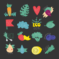 Set of healthy lifestyle and nutrition symbols. in scandinavian style. Unique hand drawn nursery poster. Modern vector illustration.