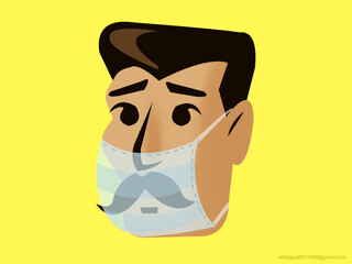 face of a man with a mask For prevention from COVID-19