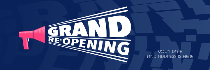 Grand opening or re opening vector background with megaphone and sign