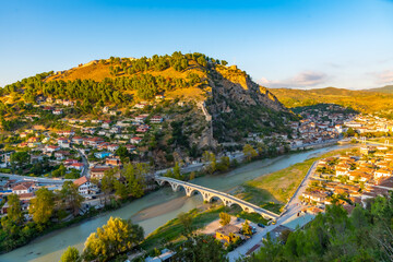 Sunset view of Albanian town Berat