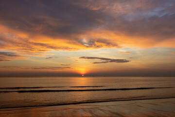 Tropical beach at evening sky beautiful sunset. Natural background