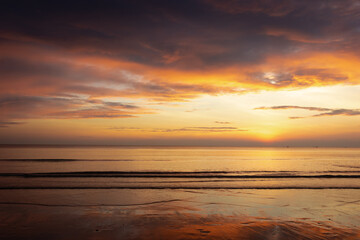 Tropical beach at evening sky beautiful sunset. Natural background