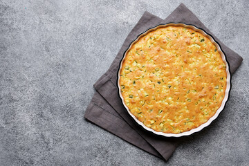 Zucchini pie in ceramic baking dish