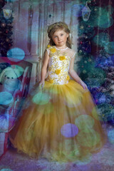 blonde princess in a smart yellow dress