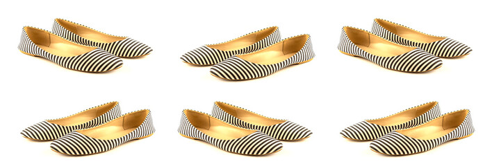 A set of variations of angles of women's summer shoes ballet flats in perspective, isolated on a white background. The concept of women's shoes. Banner © liveonsea