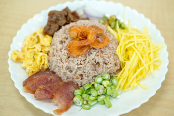 Thai food menu today is Mixed Cooked Rice with Shrimp Paste Sauce.