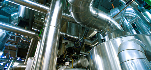 Industrial zone, Steel pipelines in blue tones