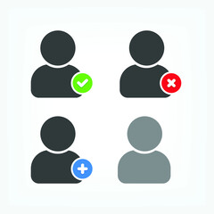 Black user icon with active, inactive, add status
