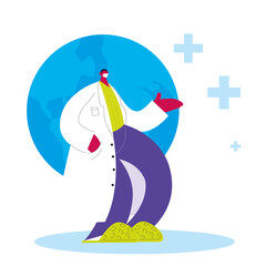 Doctor helping the world with mask and medical gown