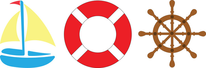 Morse motifs pictogram. Icon ship, lifebuoy, helm. © Staisy Sanday