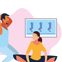 couple doing guided exercises on television