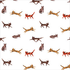 Seamless pattern with funny cats on transparent beckground. Vector art, printable , tileable. Might be used for creating backgrounds, wallpapers, cards, etc.
