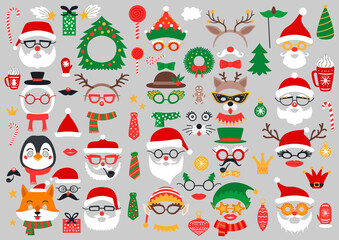Fototapeta premium Christmas photo booth and scrapbooking vector set
