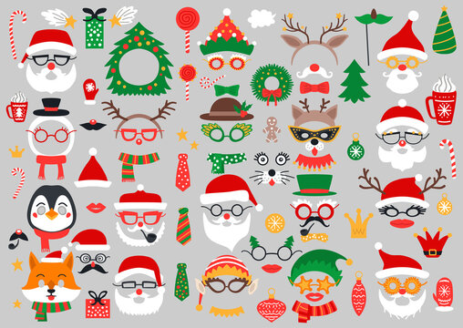 Christmas photo booth and scrapbooking vector set