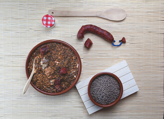 lentils with chorizo ​​rustic Mediterranean food, typical Spanish