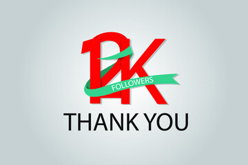 12K, 12.000 Thank you followers social media. Red logo with Tosca ribbon. For Social Medias, internet ads - Vector