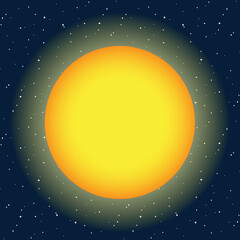 Sun on blue night sky with star, space, cosmos icon illustration vector - 354829022