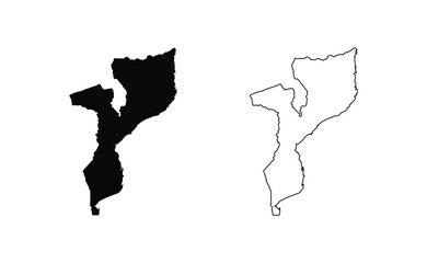 Mozambique map silhouette line country Africa map illustration vector outline African isolated on white background