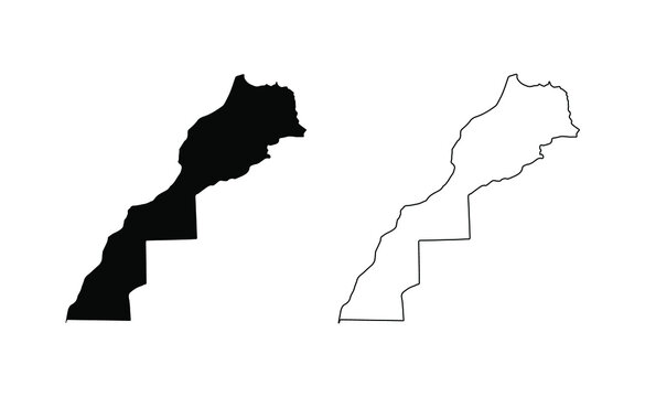 Morocco map silhouette line country Africa map illustration vector outline African isolated on white background