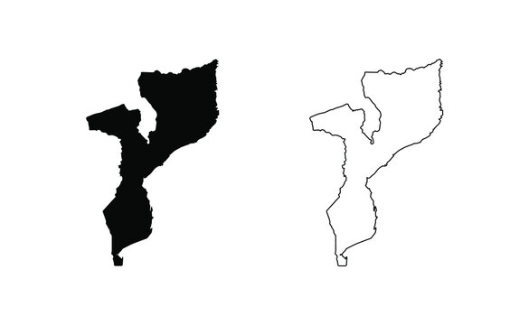 Mozambique map silhouette line country Africa map illustration vector outline African isolated on white background