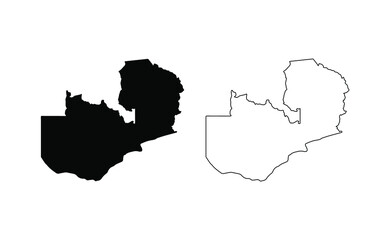 Fototapeta premium Zambia map silhouette line country Africa map illustration vector outline African isolated on white background
