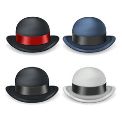 Gentleman bowler hat isolated 3d vintage design set vector illustration