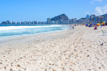 Rio de Janeiro, Brazil, 03/06/2020, Copacabana beach.
 Copacabana is a world-famous beach. The sandy strip with a length of more than 4 km is the longest beach in the world and one of the main landmar