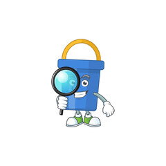 cartoon drawing concept of blue sand bucket working as a Private Detective