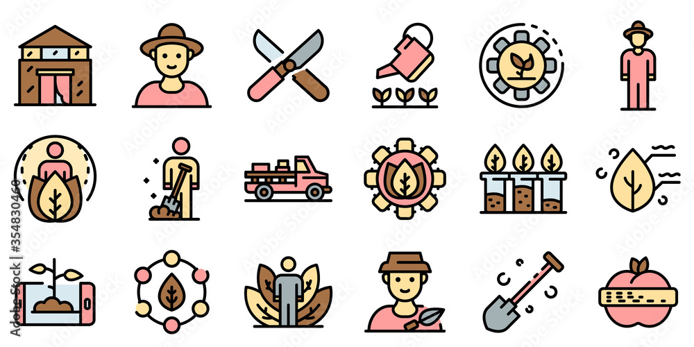 Poster agronomist icons set. outline set of agronomist vector icons for web design isolated on white backgr