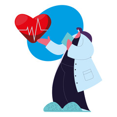 Cardiologist female doctor in medical uniform with mask and gown