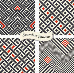 Set of Abstract geometric seamless pattern in retro colors. Creative pattern can be used for ceramic tile, wallpaper, linoleum, textile, web page background. Vector