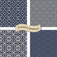 Set of Seamless moroccan pattern. Collection of seamless abstract pattern in arabic style. Ornamental seamless pattern. Vector illustration