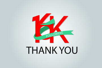 16K, 16.000 Thank you followers social media. Red logo with Tosca ribbon. For Social Medias, internet ads - Vector