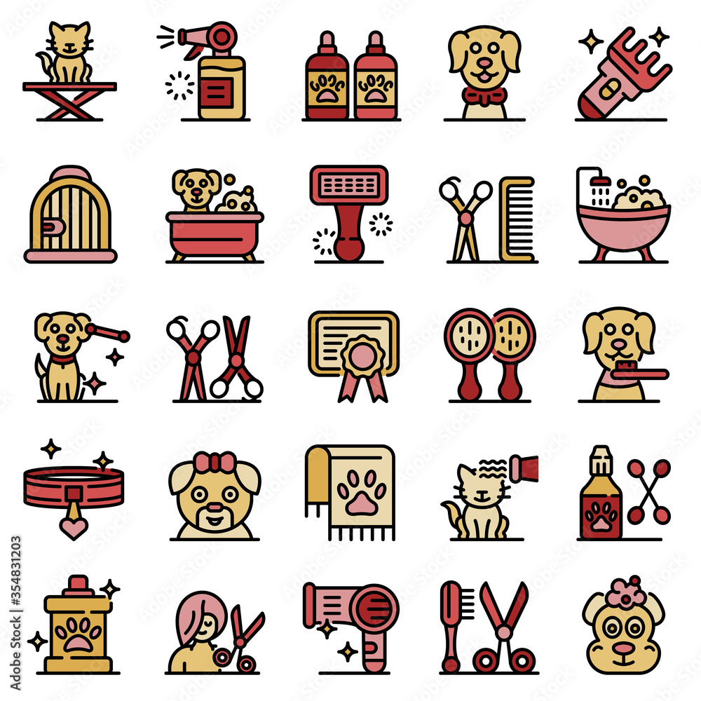 Poster groomer icons set. outline set of groomer vector icons for web design isolated on white background