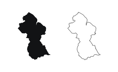 Guyana map silhouette line country America map illustration vector outline American isolated on white background