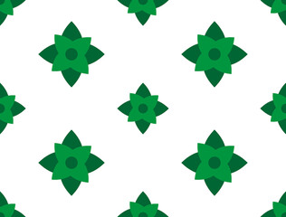 Geometric seamless pattern with green flowers.