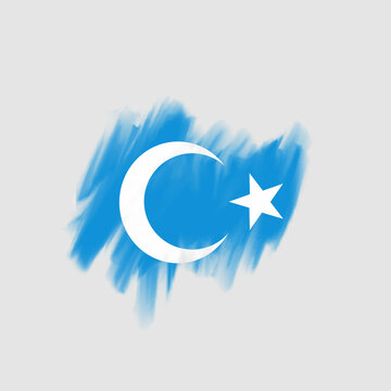 Flag of uyghur / Uighur in rounded grunge brush stroke / wet brush