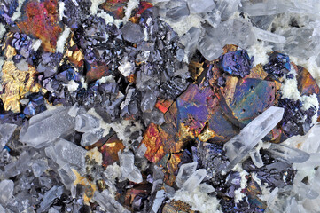 Chalcopyrite, pyrite and calcite white rock crystal,quartz