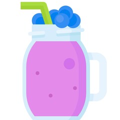 Obraz premium Blueberry smoothie icon, Beverage flat vector illustration